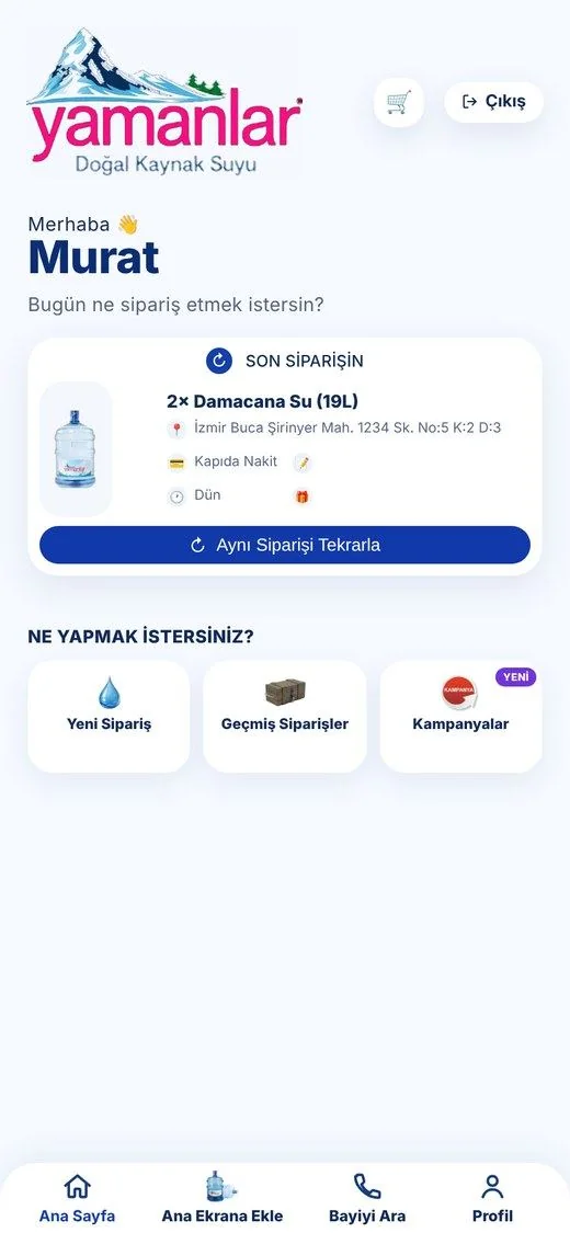 Buca Tüp Getir uygulaması ana ekranı
